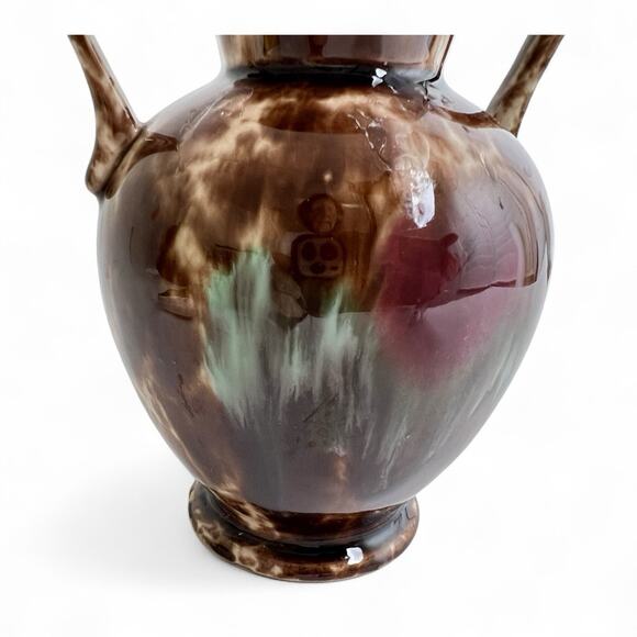 Brown Drip Glaze Ceramic Vase Art Pottery Double Handle Glossy 5 Inch Tall Vtg - Picture 10 of 15